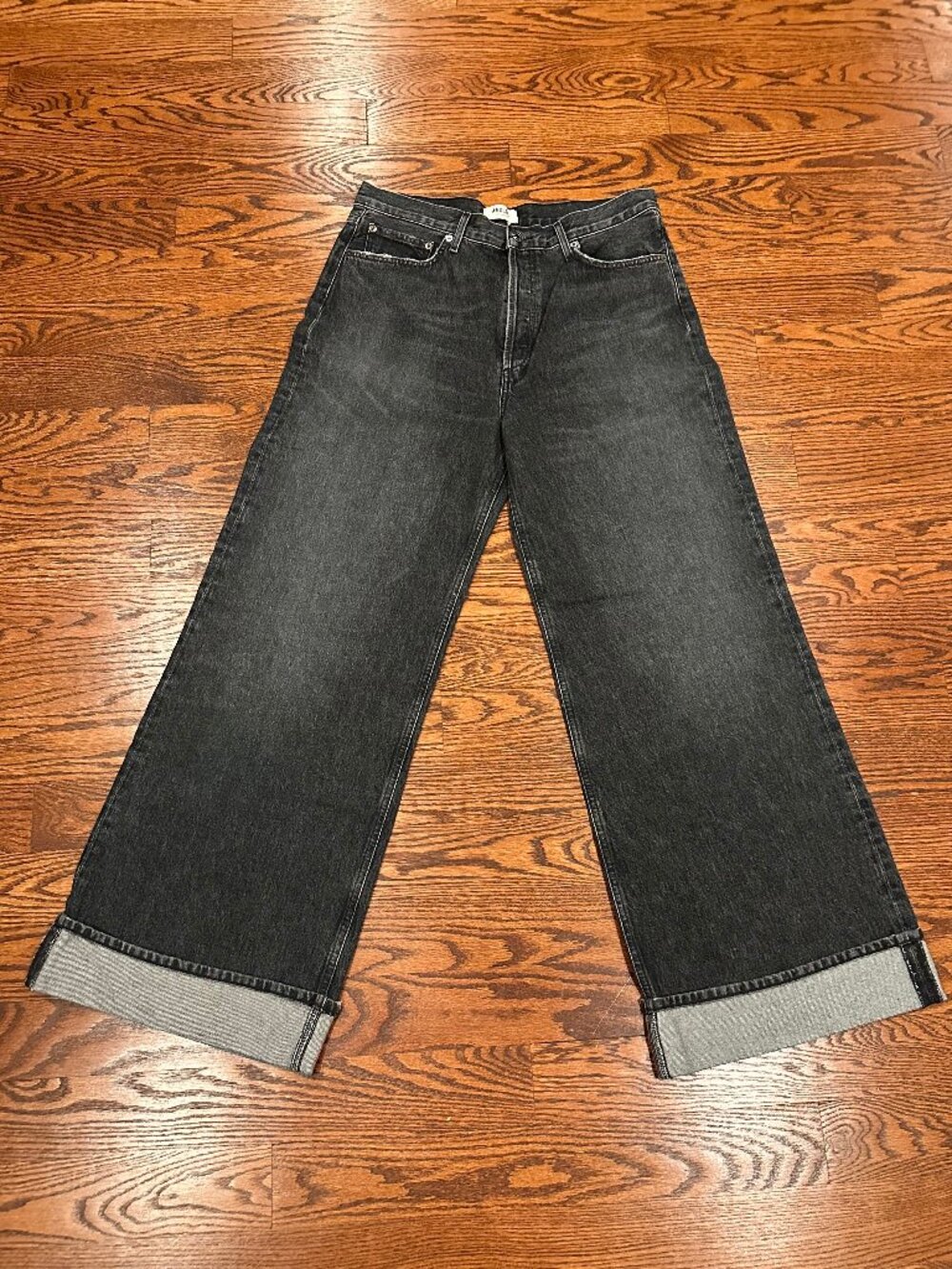 AGOLDE Black Wide Leg Cuffed Jeans Size 31 Faded Wash